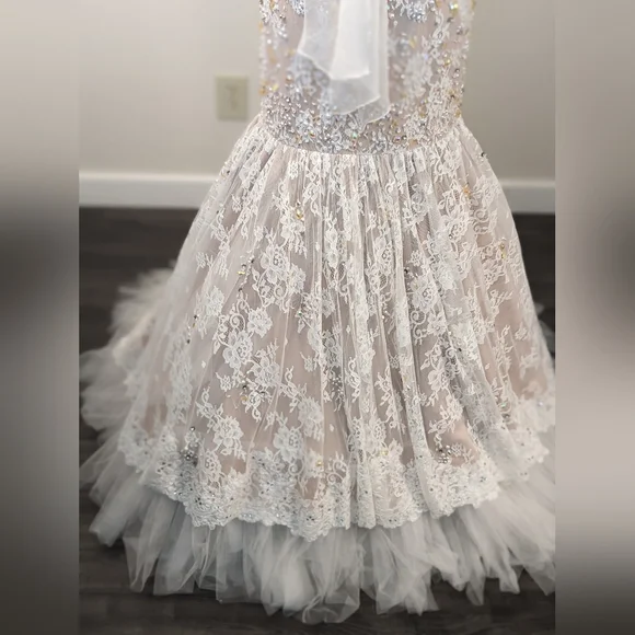 $1200 Sherri Hill 21010 Ivory Nude Gala Pageant Wedding Gown Dress